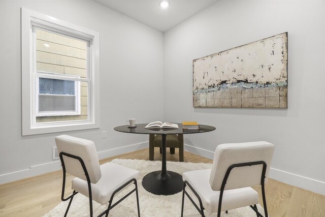 44 Bleecker St Unit 2, Jersey City, NJ 07307 - dining room featuring baseboards, wood finished floors, and recessed lighting
