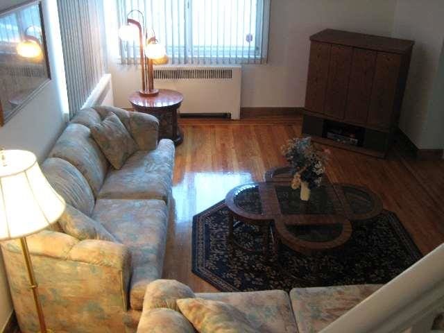 living room with hardwood / wood-style flooring and radiator heating unit