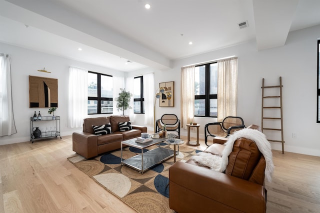 living room with light hardwood / wood-style floors