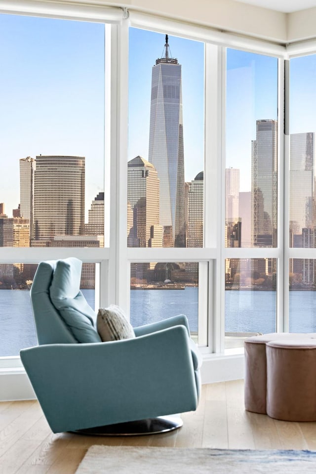 sunroom featuring a view of city