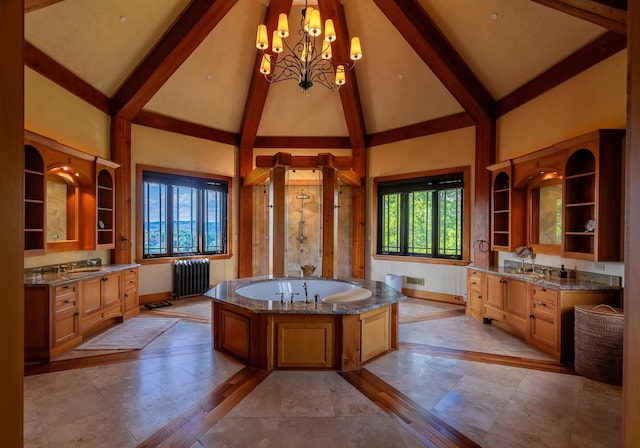 bathroom featuring vanity, radiator, and a wealth of natural light