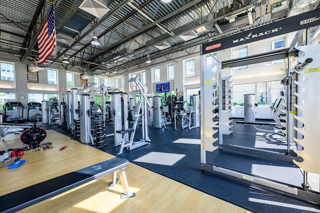 88 Morgan St Unit 802, Jersey City, NJ 07302 - exercise room with a high ceiling