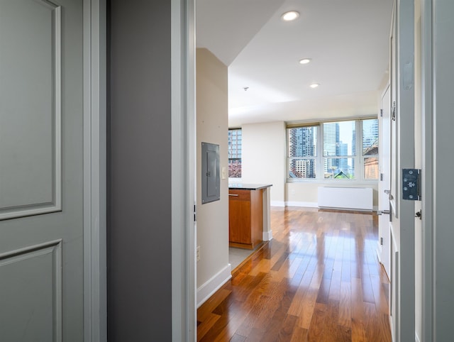 88 Morgan St Unit 802, Jersey City, NJ 07302 - hallway with light wood-style flooring, recessed lighting, and electric panel