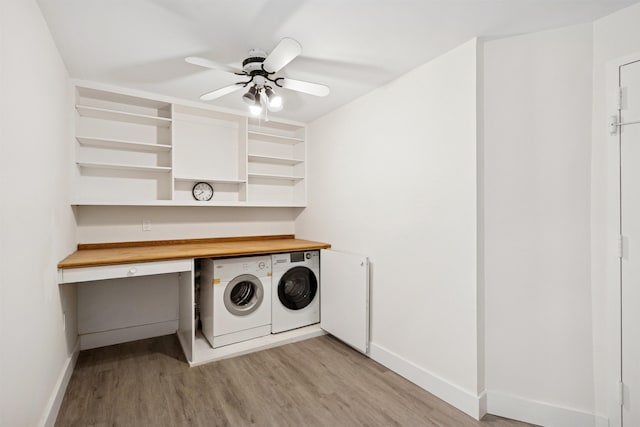227 Bay St Unit 4B, Jersey City, NJ 07302 - laundry area with washing machine and clothes dryer, ceiling fan, light wood-style floors, and an office area