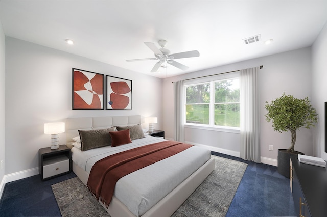 57 Terrace Ave, West Orange, NJ 07052 - bedroom featuring baseboards, dark carpet, and a ceiling fan
