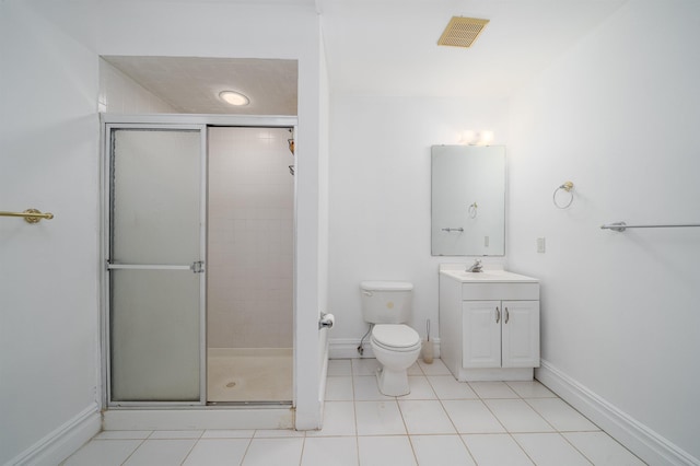 57 Terrace Ave, West Orange, NJ 07052 - full bathroom featuring vanity, a stall shower, baseboards, toilet, and tile patterned flooring