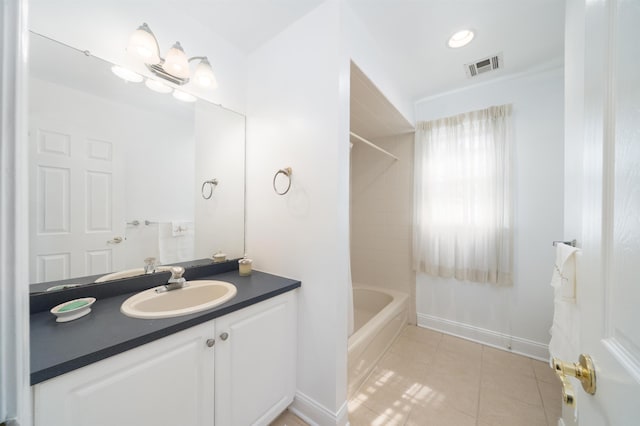 57 Terrace Ave, West Orange, NJ 07052 - bathroom with tile patterned flooring, vanity, shower / tub combination, and baseboards