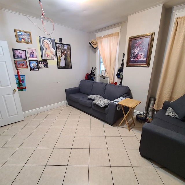 living room featuring light tile patterned flooring