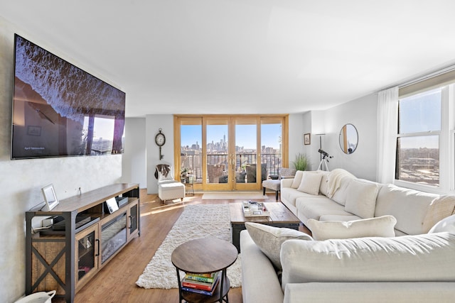 living room with a wealth of natural light, light wood-type flooring, and floor to ceiling windows