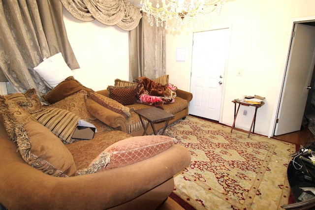 living room with an inviting chandelier