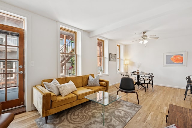 110 Morris St Unit 301, Jersey City, NJ 07302 - living room with plenty of natural light, wood finished floors, and ceiling fan