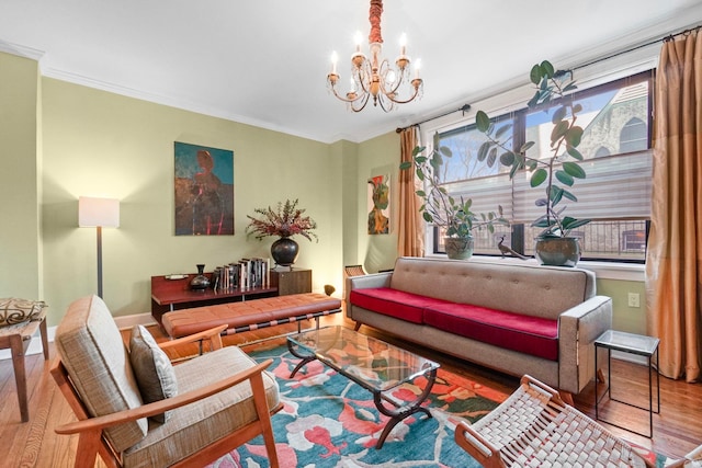 2600 Kennedy Blvd Unit 1H, Jersey City, NJ 07306 - living room featuring wood finished floors, a chandelier, plenty of natural light, and ornamental molding