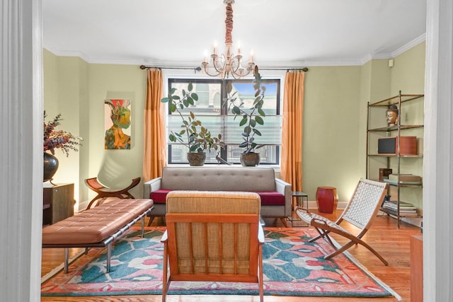 2600 Kennedy Blvd Unit 1H, Jersey City, NJ 07306 - living area with a chandelier, wood finished floors, and ornamental molding