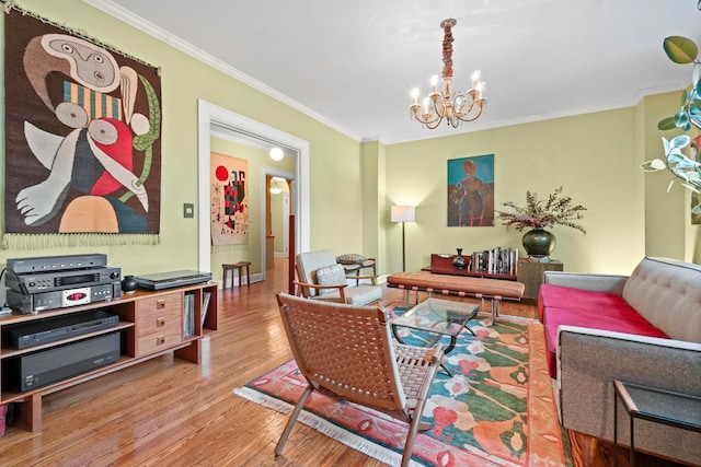 2600 Kennedy Blvd Unit 1H, Jersey City, NJ 07306 - living area featuring ornamental molding, wood finished floors, and a chandelier