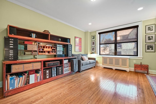 2600 Kennedy Blvd Unit 1H, Jersey City, NJ 07306 - sitting room with radiator heating unit, wood-type flooring, and ornamental molding