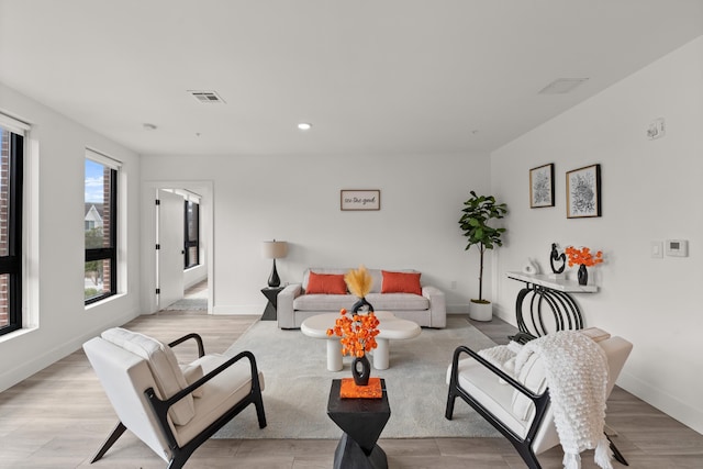 living room with light hardwood / wood-style flooring