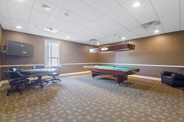 10 Regent St # 308, Jersey City, NJ 07302 - game room with pool table, a drop ceiling, recessed lighting, and carpet floors