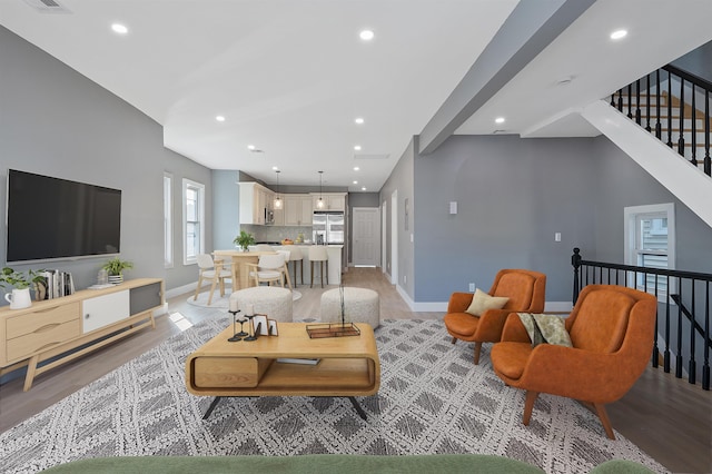 living room featuring light wood-type flooring