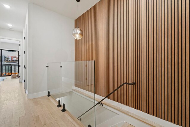 81 Webster Ave Unit 1, Jersey City, NJ 07307 - bathroom with wood finished floors, baseboards, a walk in shower, and recessed lighting