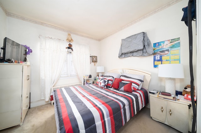 bedroom featuring light colored carpet