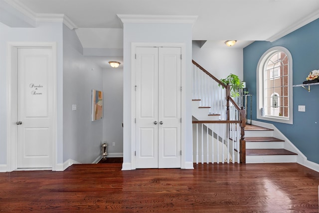 129 Roosevelt Dr, Wood-Ridge, NJ 07075 - staircase featuring wood finished floors, baseboards, and ornamental molding