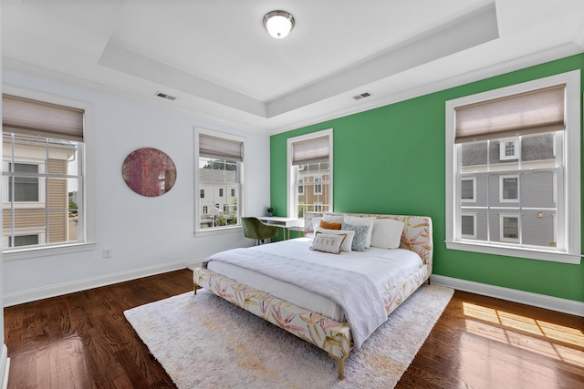 129 Roosevelt Dr, Wood-Ridge, NJ 07075 - bedroom featuring a raised ceiling, wood finished floors, baseboards, and ornamental molding