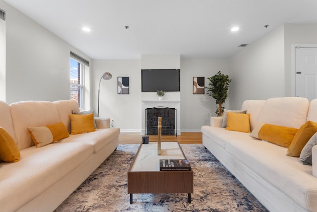 living room with hardwood / wood-style flooring