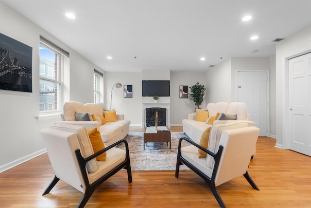 living room with hardwood / wood-style floors