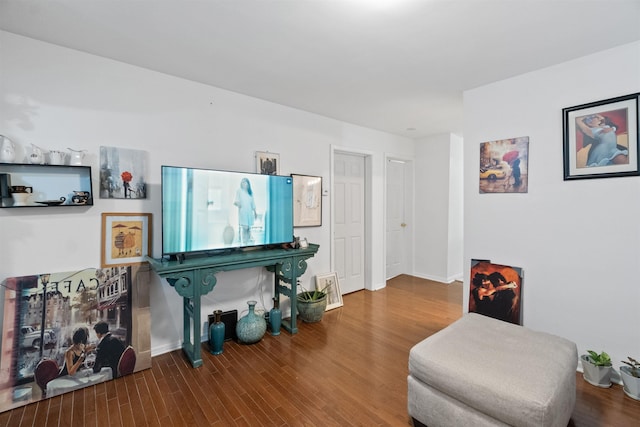 living area with hardwood / wood-style floors