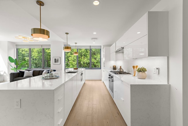 9 Ave At Port Imperial # 524, West New York, NJ 07093 - kitchen with modern cabinets, stainless steel appliances, white cabinetry, light wood-style floors, and recessed lighting