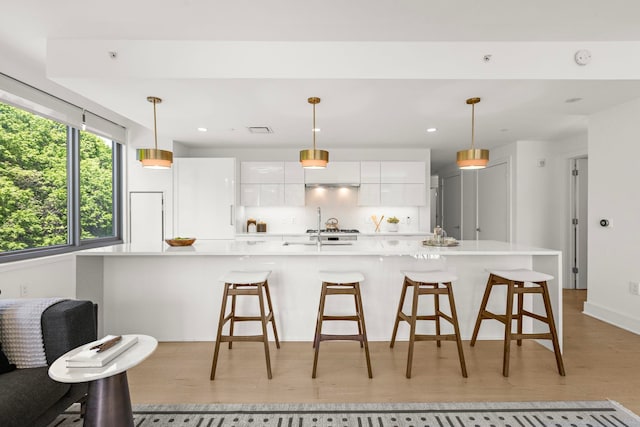 9 Ave At Port Imperial # 524, West New York, NJ 07093 - kitchen with white cabinetry, modern cabinets, decorative backsplash, light countertops, and light wood-type flooring