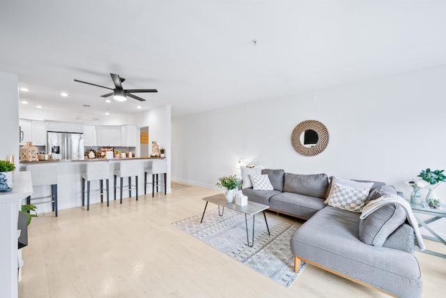 319 The Promenade, Edgewater, NJ 07020 - living area with a ceiling fan, recessed lighting, and light wood-type flooring