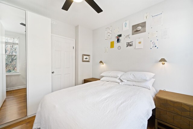 607 1st St Unit 2F, Hoboken, NJ 07030 - bedroom with wood finished floors and a ceiling fan