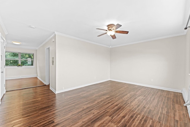 3600 Charles Ct Unit 23, North Bergen, NJ 07047 - spare room featuring ceiling fan, crown molding, and dark wood-type flooring