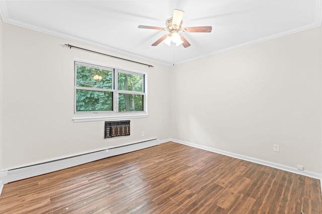 3600 Charles Ct Unit 23, North Bergen, NJ 07047 - unfurnished room with a baseboard radiator, wood finished floors, crown molding, and ceiling fan