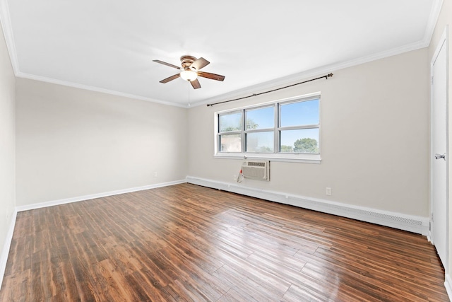 3600 Charles Ct Unit 23, North Bergen, NJ 07047 - unfurnished room with ceiling fan, a wall unit AC, ornamental molding, wood finished floors, and baseboard heating