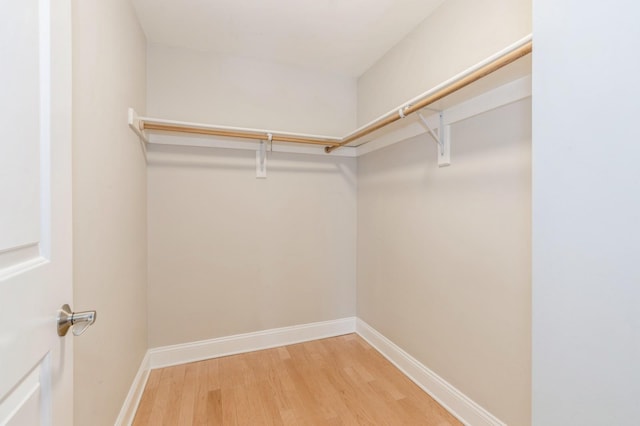 walk in closet with light hardwood / wood-style flooring