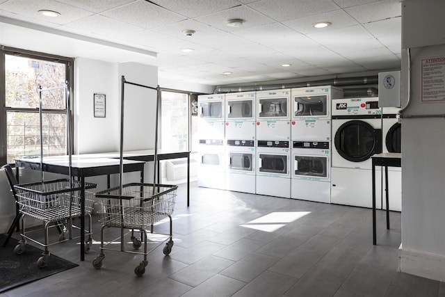 500 Central Ave Unit 520, Union City, NJ 07087 - community laundry room with washing machine and clothes dryer, stacked washer and dryer, and recessed lighting