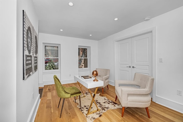 office area featuring light hardwood / wood-style flooring