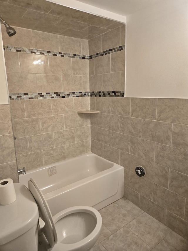 29 48th St, Weehawken, NJ 07086 - full bathroom featuring tile walls, tile patterned flooring, toilet, and shower / bathtub combination