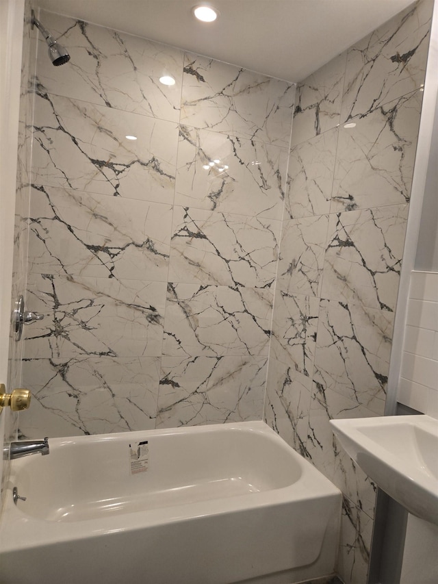 29 48th St, Weehawken, NJ 07086 - full bath with a sink, recessed lighting, and shower / bath combination