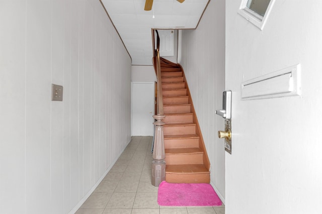 9 E 15th St, Bayonne, NJ 07002 - staircase featuring tile patterned flooring and ceiling fan