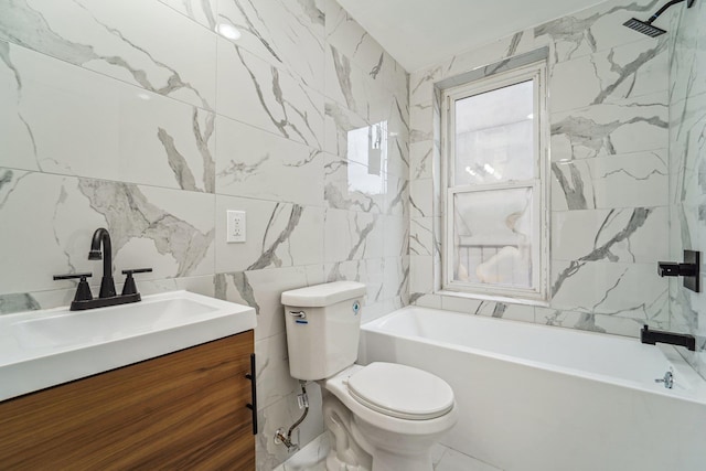 450 1st St Unit 2, Hoboken, NJ 07030 - full bath with tile walls, toilet, vanity, and bathtub / shower combination