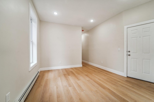 450 1st St Unit 2, Hoboken, NJ 07030 - spare room with baseboard heating, light wood-style floors, baseboards, and recessed lighting
