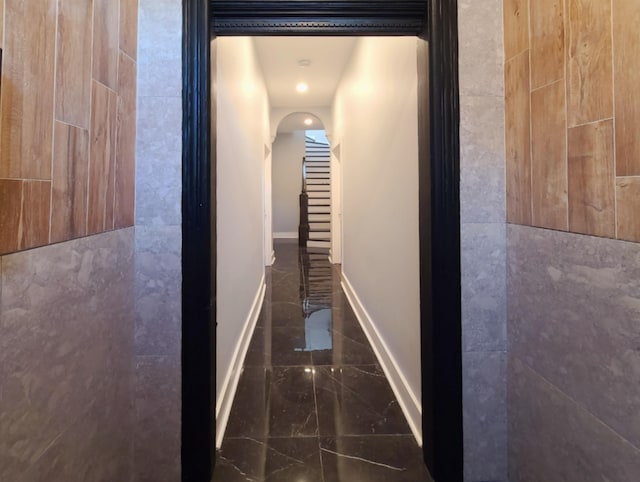 21 Hancock Ave Unit 1, Jersey City, NJ 07307 - corridor with marble tiled flooring and arched walkways