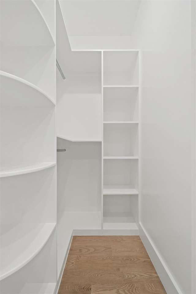 walk in closet with wood finished floors