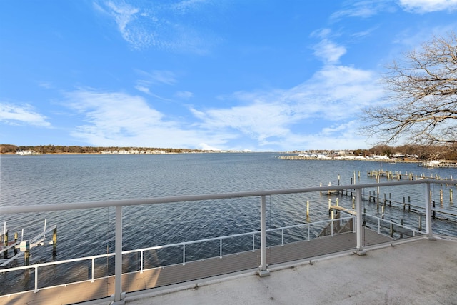 dock area with a water view