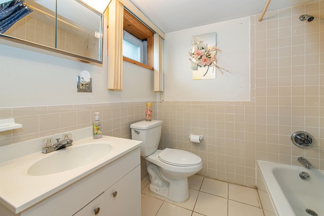 20 Bryant Ave, Bloomfield, NJ 07003 - full bathroom featuring tile walls, a bathtub, tile patterned floors, vanity, and a wainscoted wall