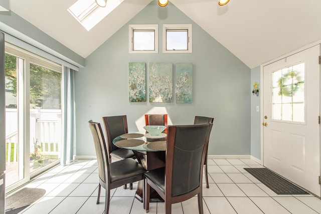 20 Bryant Ave, Bloomfield, NJ 07003 - dining area with high vaulted ceiling, a skylight, and light tile patterned floors