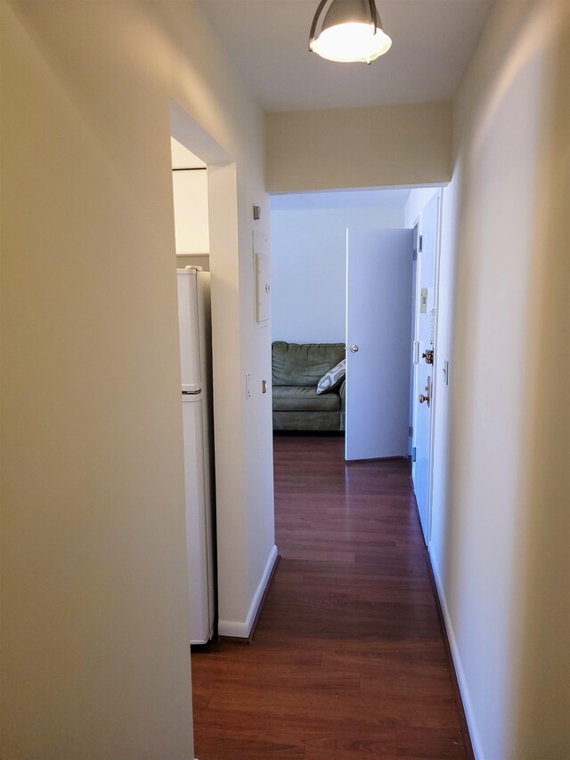 hall with dark hardwood / wood-style floors